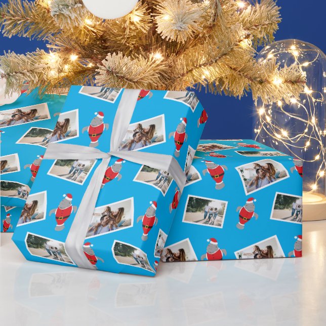 Santa Manatee Photo Jul Wrapping Papper Presentpapper (Helgdagar)