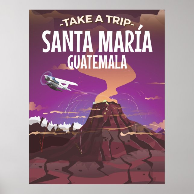 Santa María Guatemala vintage resemål poster. Poster (Framsidan)
