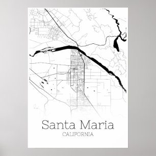 Santa Maria karta - Kalifornien - Poster