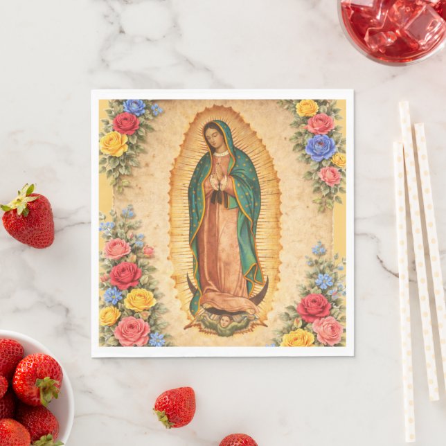Santa Maria, Virgen de Guadalupe Mother Mary Roses Pappersservett (Insitu)