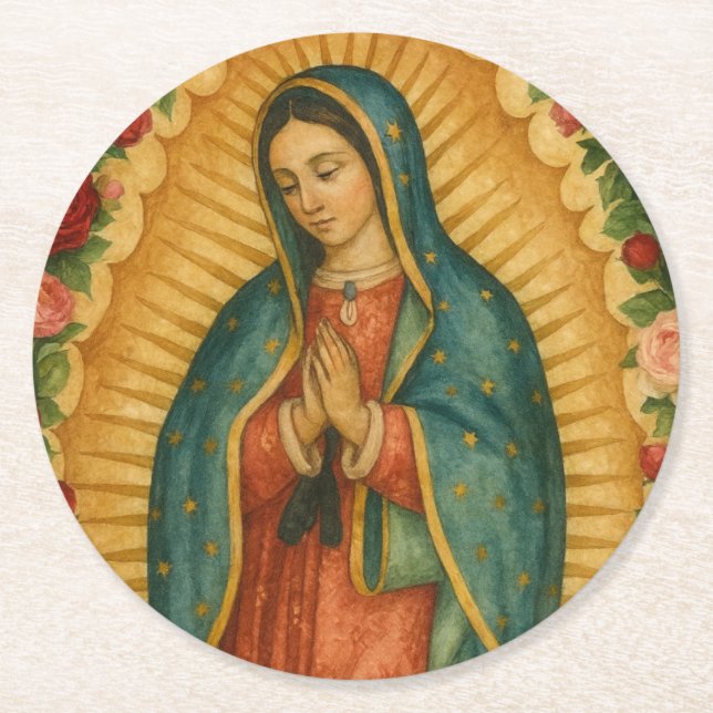 Santa Maria, Virgen de Guadalupe Mother Mary Roses Underlägg Papper Rund (Framsidan)