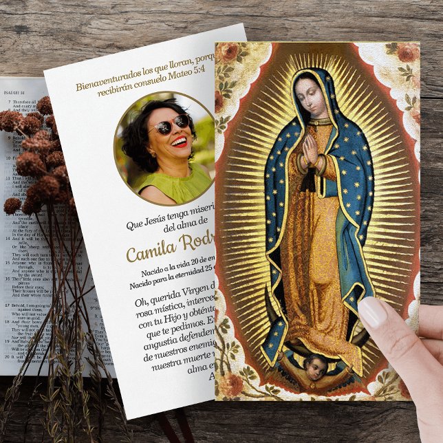 Santa Maria, Virgen de Guadalupe Prayer Card Visitkort (catholic, religious, celebration of life, in loving memory of, prayer cards for bereavement)