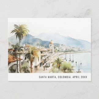 Santa Marta Colombia Watercolor Landscape Travel Helg Vykort