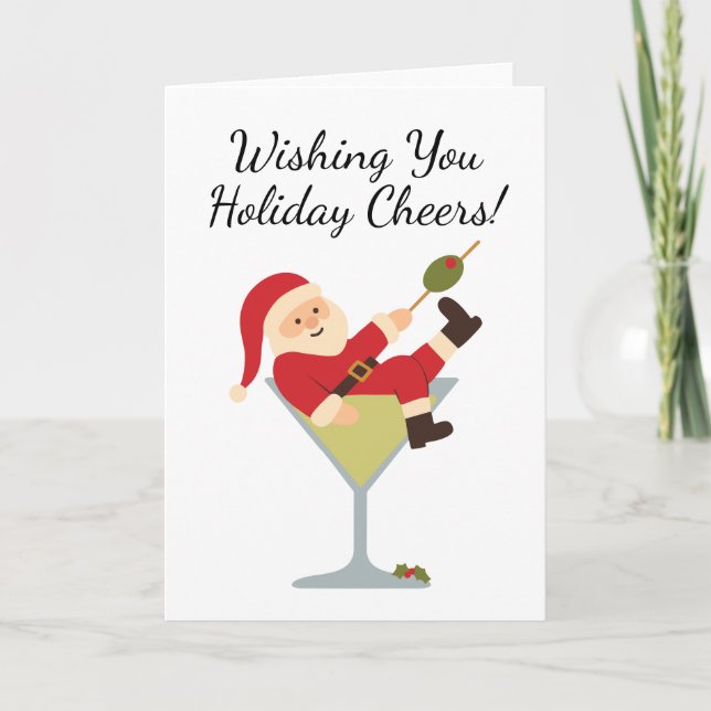 Santa Martini Holiday Cheers Christmas Card Kort (Framsida)