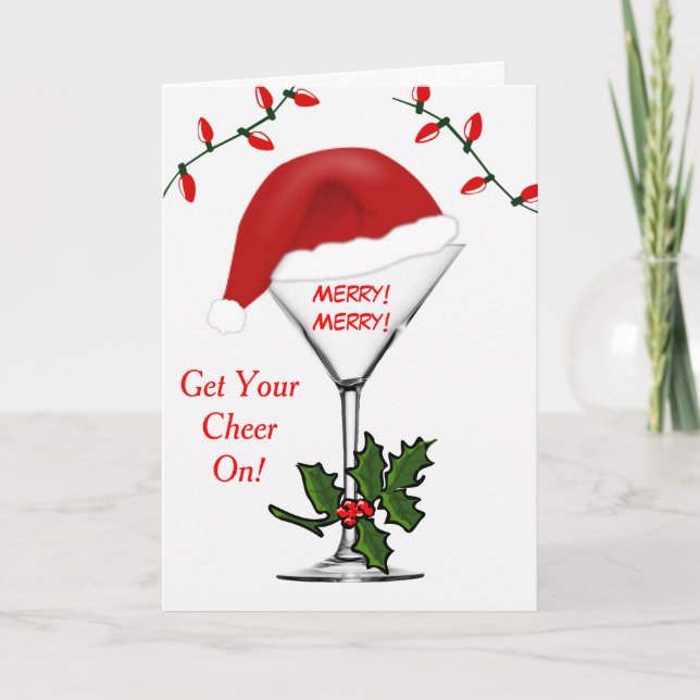Santa Martini-julen Ljus får din Cheer på Helgkort (Framsida)