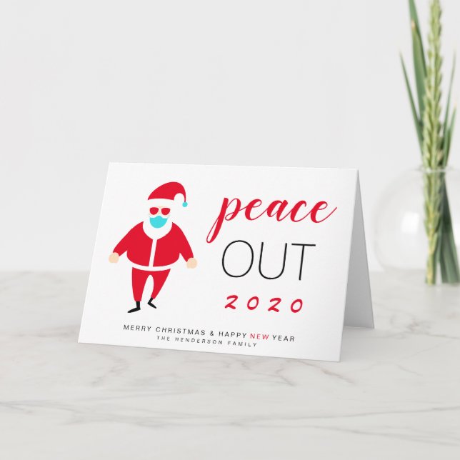 Santa Mask Peace Out 2020 Roligt Jul Helgkort (Framsida)