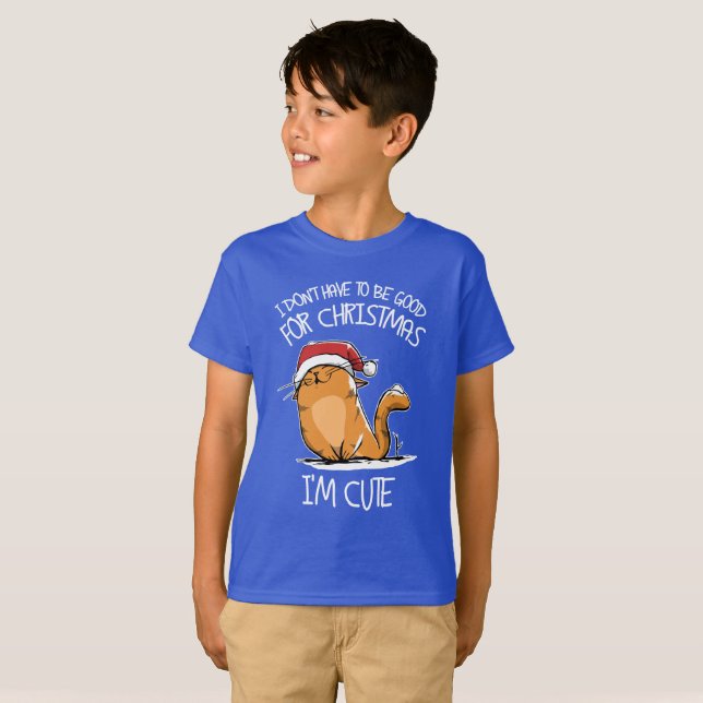Santa måste jag förmiddagen en gullig katt så jag tee shirt (Hel framsida)