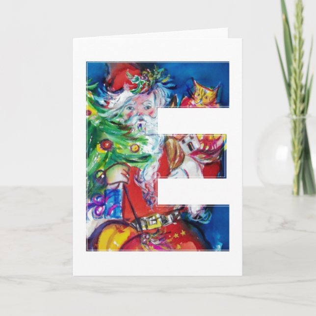 SANTA MED BALLOONER OCH JULGRAN MONOGRAM HELGKORT (Framsida)