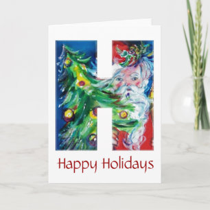 SANTA MED BALLOONER OCH JULGRAN MONOGRAM HELGKORT