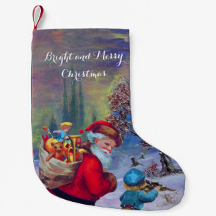 SANTA MED BARN I WINTER SNÖ LITEN JULSTRUMPA