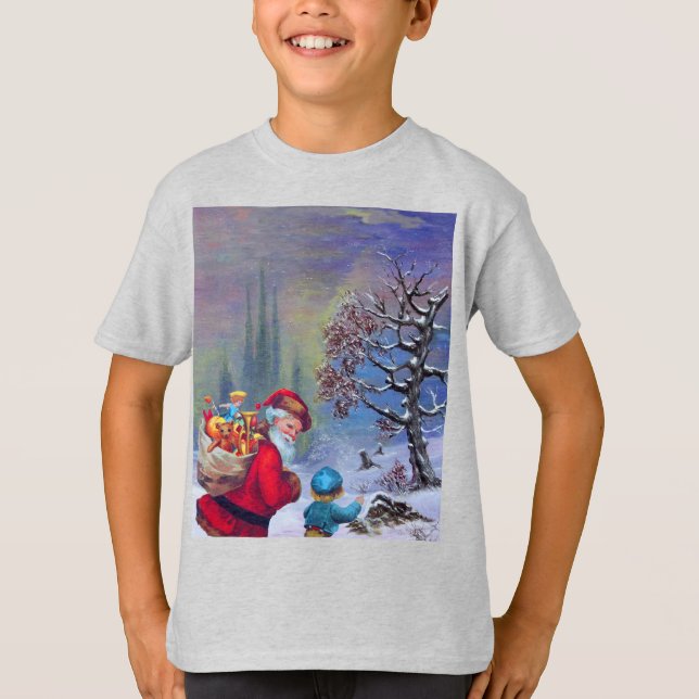 SANTA MED BARN I WINTER SNÖ T SHIRT (Framsida)