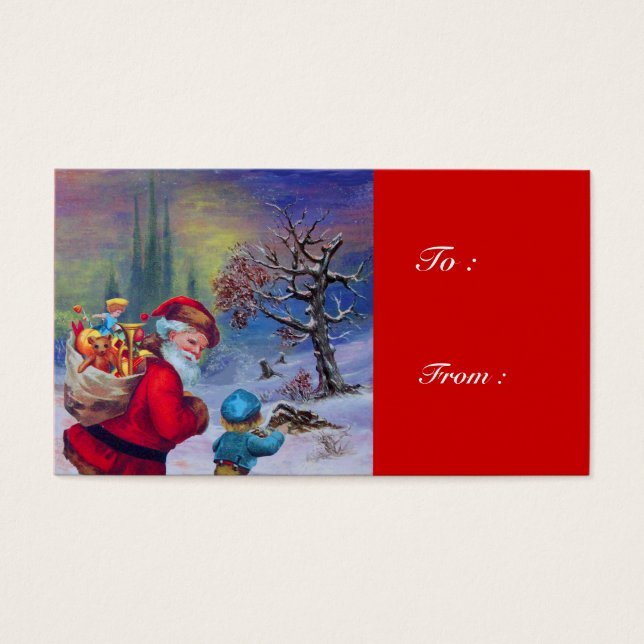 SANTA MED BARN I WINTER SNÖ VISITKORT (Framsidan)