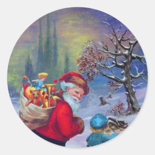 SANTA MED BARNET I VINTERSNÖN RUNT KLISTERMÄRKE