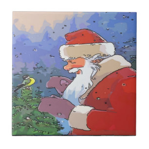 Santa med Bird Kakelplatta