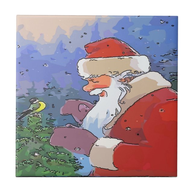 Santa med Bird Kakelplatta (Framsidan)