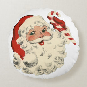 Santa med candy cane rund kudde