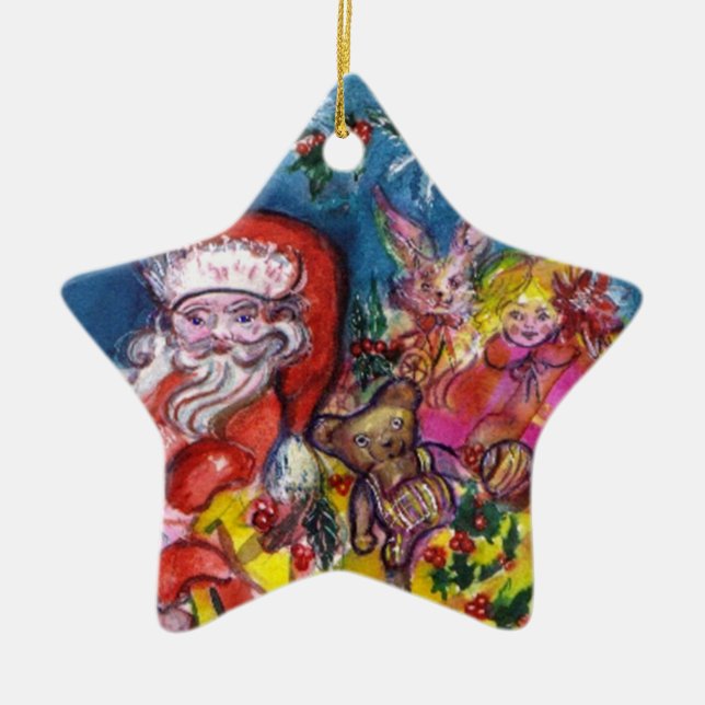 SANTA MED CHRISTMAS GIFTS OCH LEKSAKER Gult Star Julgransprydnad Keramik (Framsidan)