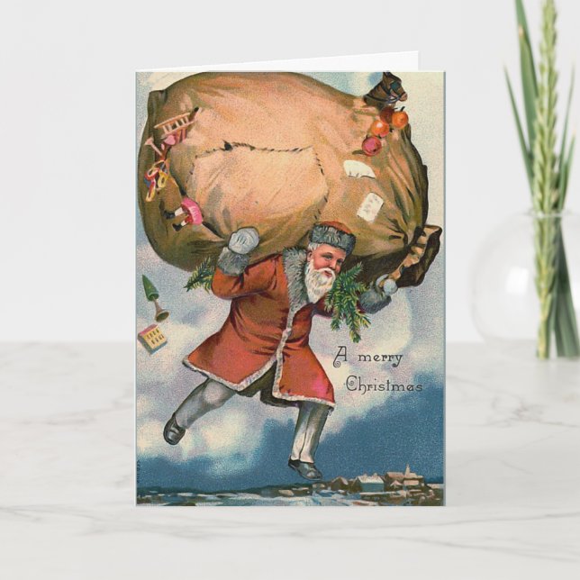 "Santa med en enorm säck av leksak" kort (Framsida)