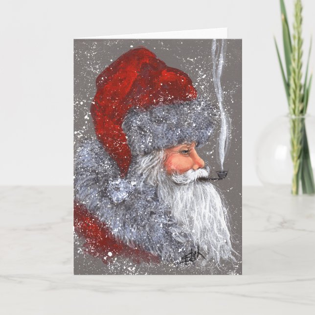 SANTA MED EN PIPE HELGKORT (Framsida)