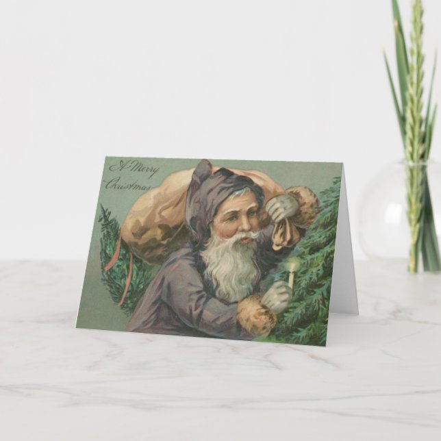 Santa med en säckjulkort helgkort (Framsida)