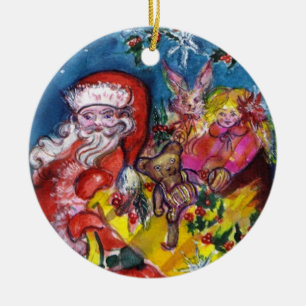 SANTA MED GÅVA- OCH LEKSAKjul Julgransprydnad Keramik