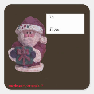 SANTA MED GIFT STICKER FYRKANTIGT KLISTERMÄRKE
