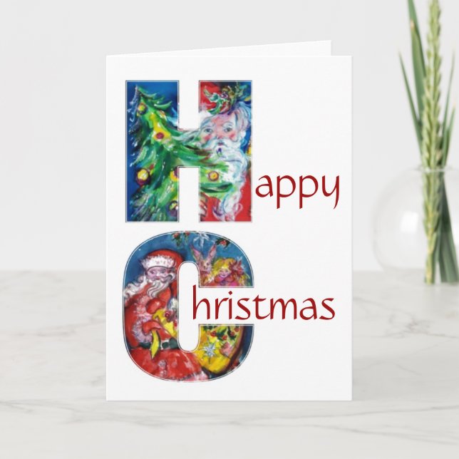 SANTA MED GIFTS OCH JULGRAN MONOGRAM HELGKORT (Framsida)
