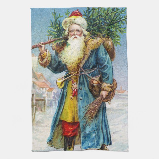Santa med granträd kökshandduk (Vertikal)