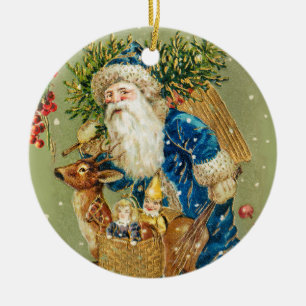 SANTA MED HJORT OCH CHRISTMAS GIFTS I WINTER SNÖ JULGRANSPRYDNAD KERAMIK