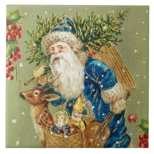 SANTA MED HJORT OCH CHRISTMAS GIFTS I WINTER SNÖ KAKELPLATTA