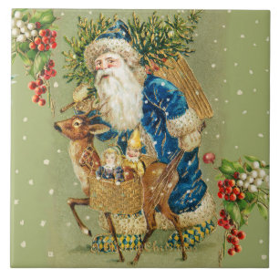 SANTA MED HJORT OCH CHRISTMAS GIFTS I WINTER SNÖ KAKELPLATTA