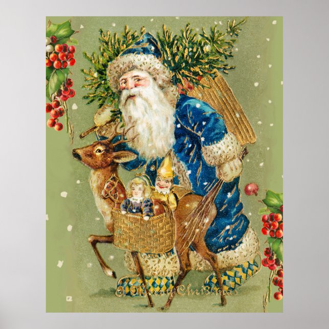 SANTA MED HJORT OCH CHRISTMAS GIFTS I WINTER SNÖ POSTER (Framsidan)