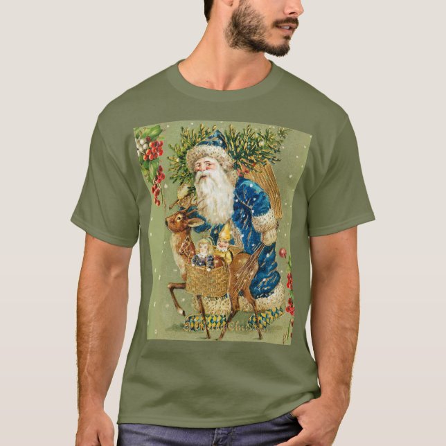 SANTA MED HJORT OCH CHRISTMAS GIFTS I WINTER SNÖ T SHIRT (Framsida)