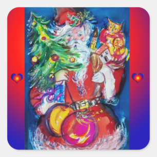 SANTA MED JULGRAN OCH GIFTS FYRKANTIGT KLISTERMÄRKE