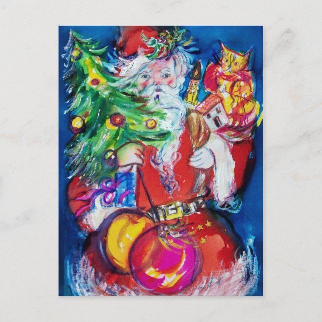 SANTA MED JULGRAN OCH GIFTS HELG VYKORT (Framsida)