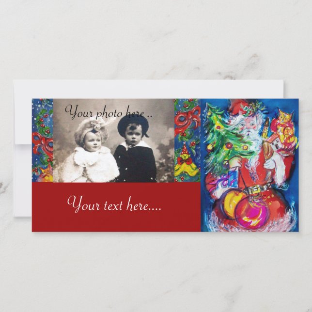 SANTA MED JULGRAN OCH GIFTS JULKORT (Framsida)