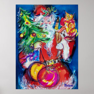 SANTA MED JULGRAN OCH GIFTS POSTER