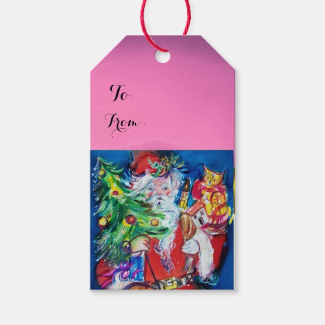 SANTA MED JULGRAN OCH GIFTS PRESENTETIKETT (Framsidan)