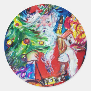 SANTA MED JULGRAN OCH GIFTS RUNT KLISTERMÄRKE