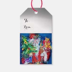 SANTA MED JULGRANEN OCH GÅVOR PRESENTETIKETT