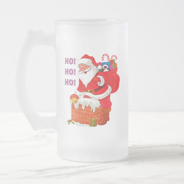 SANTA MED JULKLAPP! HO! HO! FROSTAT ÖLGLAS (Vänster)