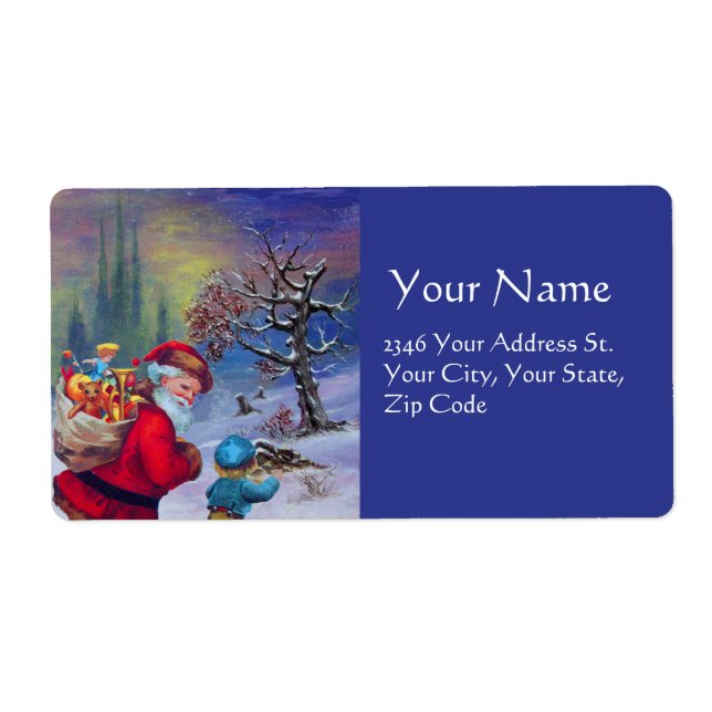 SANTA MED LEKSAKER OCH BARN I WINTER SNÖ Blue Fraktsedel (Framsidan)