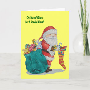 santa med leksaker och gåvor för jul helgkort
