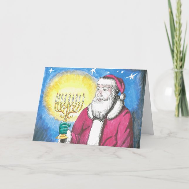 Santa med Menorah Helgkort (Framsida)