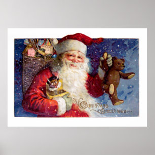 Santa med nalle och Krampus i en boxas Poster