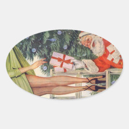 Santa med Pinup Girl Ben med Seamed Stockings Ovalt Klistermärke