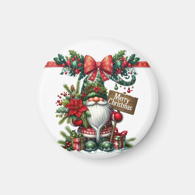Santa med Poinsettia-julen Magnet (Framsidan)