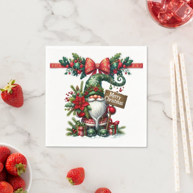 Santa med Poinsettia-julen Pappersservett (Insitu)