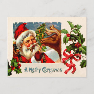 Santa med Reindeer Helg Vykort