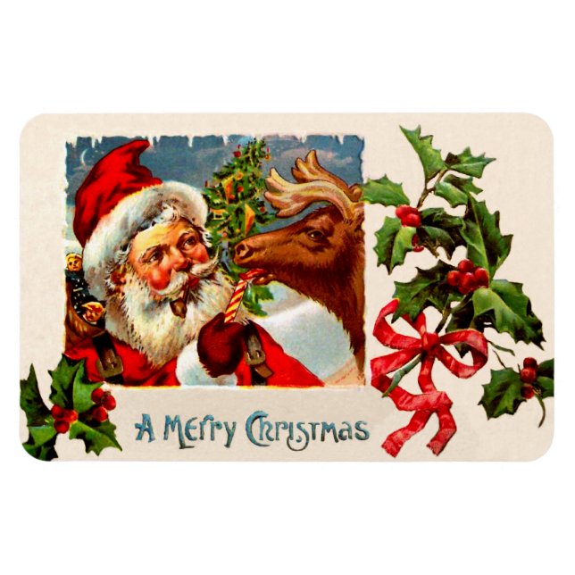 Santa med Reindeer Magnet (Horisontell)